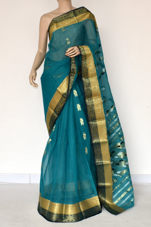 Sea Green Handwoven Tant Cotton Saree 14197