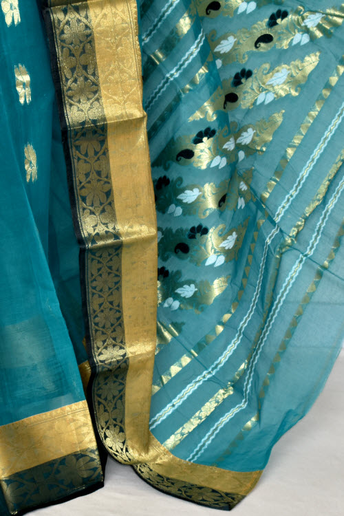 Sea Green Handwoven Tant Cotton Saree 14197