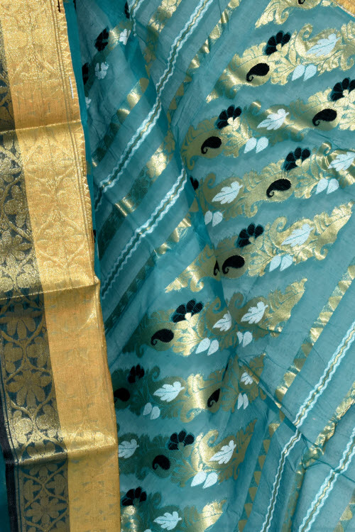 Sea Green Handwoven Tant Cotton Saree 14197