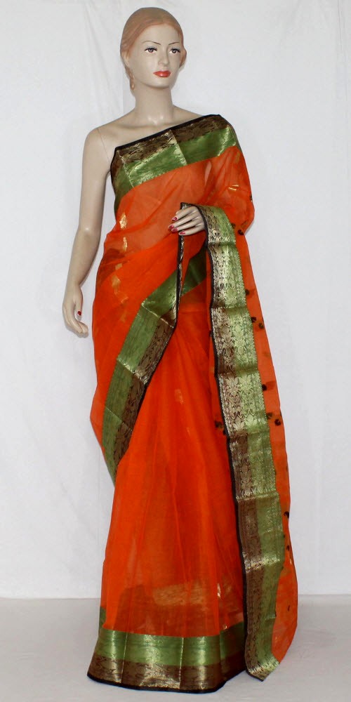 Orange Handwoven Tant Cotton Saree 14198