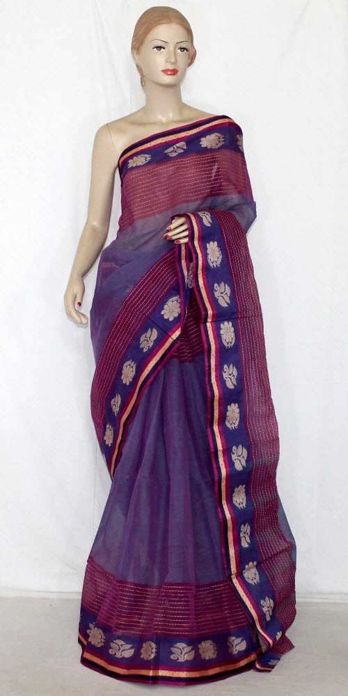 Greyish Purple Handwoven Tant Cotton Saree 14233