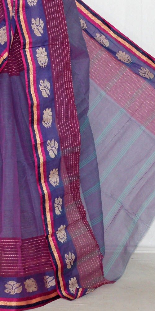 Greyish Purple Handwoven Tant Cotton Saree 14233