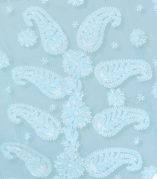 Powder Blue Hand-Embroidered Chikankari Georgette Saree