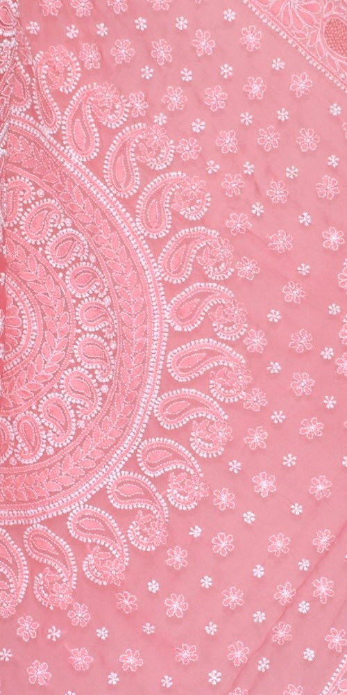 Peach Hand-Embroidered Chikankari Georgette Saree