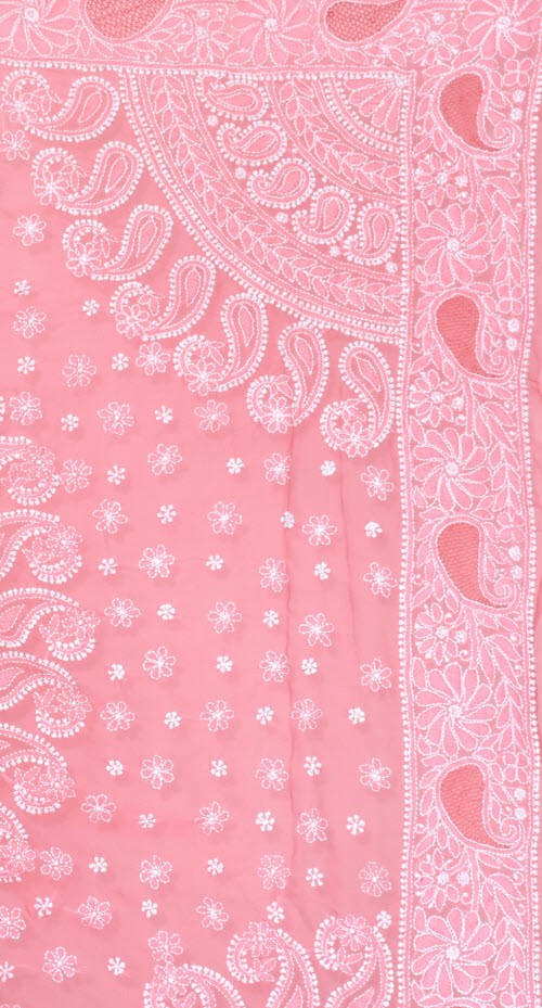 Peach Hand-Embroidered Chikankari Georgette Saree