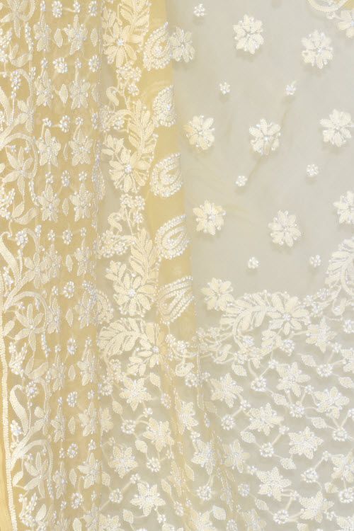 Beige Hand-Embroidered Chikankari Georgette Saree