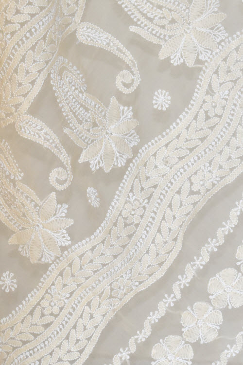 Fawn Hand-Embroidered Chikankari Georgette Saree