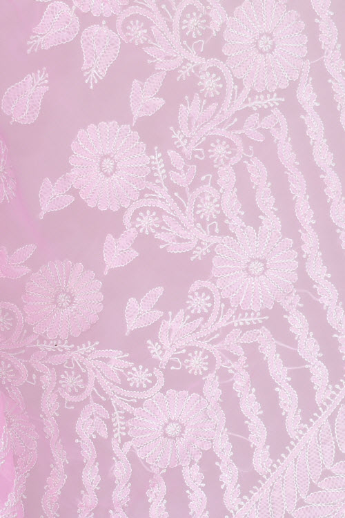 Pink Hand-Embroidered Chikankari Georgette Saree 14660