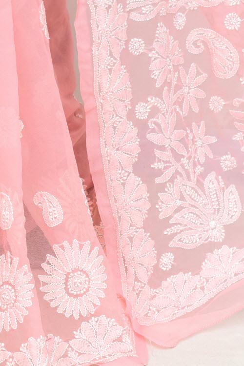 Peach Hand-Embroidered Chikankari Georgette Saree 14713