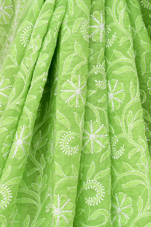 Pista Green Allover Hand-Embroidered Chikankari Cotton Saree 14740