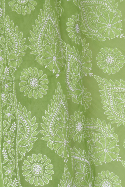 Mehndi Green Hand-Embroidered Chikankari Cotton Saree 14756