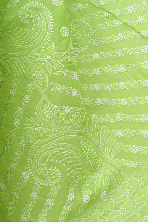 Pista Green Hand-Embroidered Chikankari Cotton Saree 14774