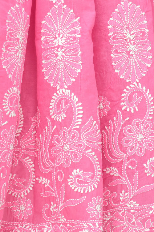 Onion Hand-Embroidered Chikankari Cotton Saree 14800