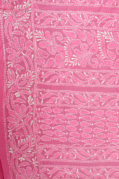 Onion Hand-Embroidered Chikankari Cotton Saree 14800
