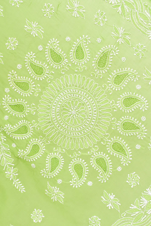 Pista Green Hand-Embroidered Chikankari Cotton Saree 14813