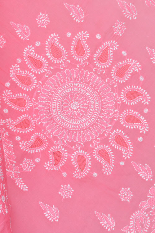 Peach Hand-Embroidered Chikankari Cotton Saree 14814