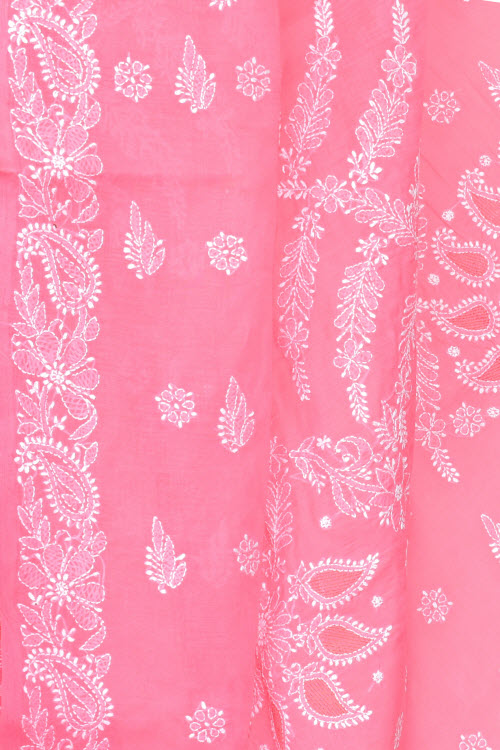 Peach Hand-Embroidered Chikankari Cotton Saree 14814