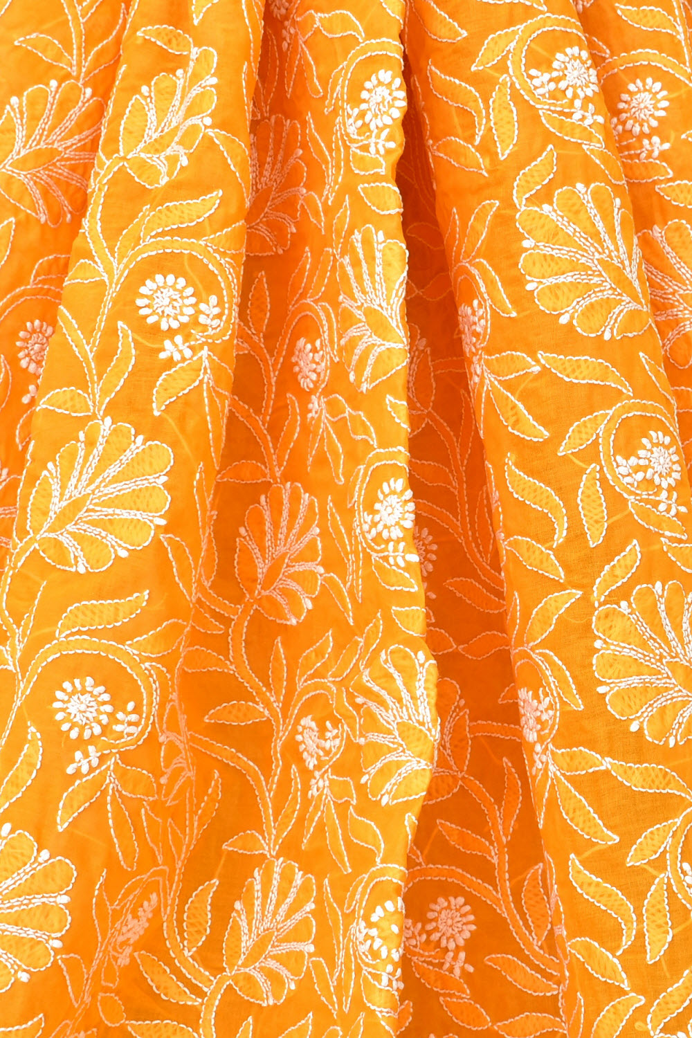 Mustard Yellow Hand-Embroidered Lucknowi Chikankari Cotton Saree with Blouse