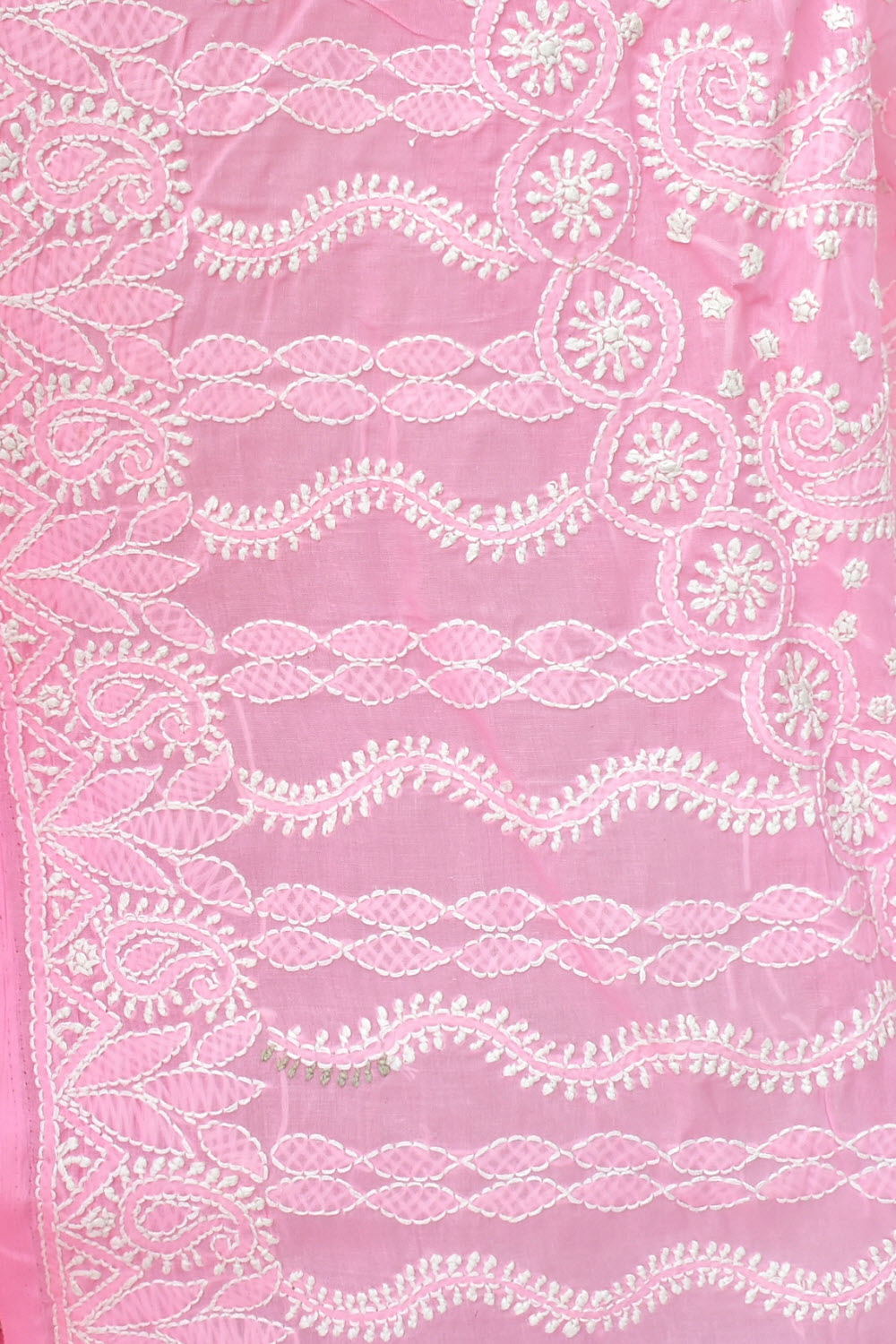 Baby Pink Hand-Embroidered Lucknowi Chikankari Cotton Saree with Blouse