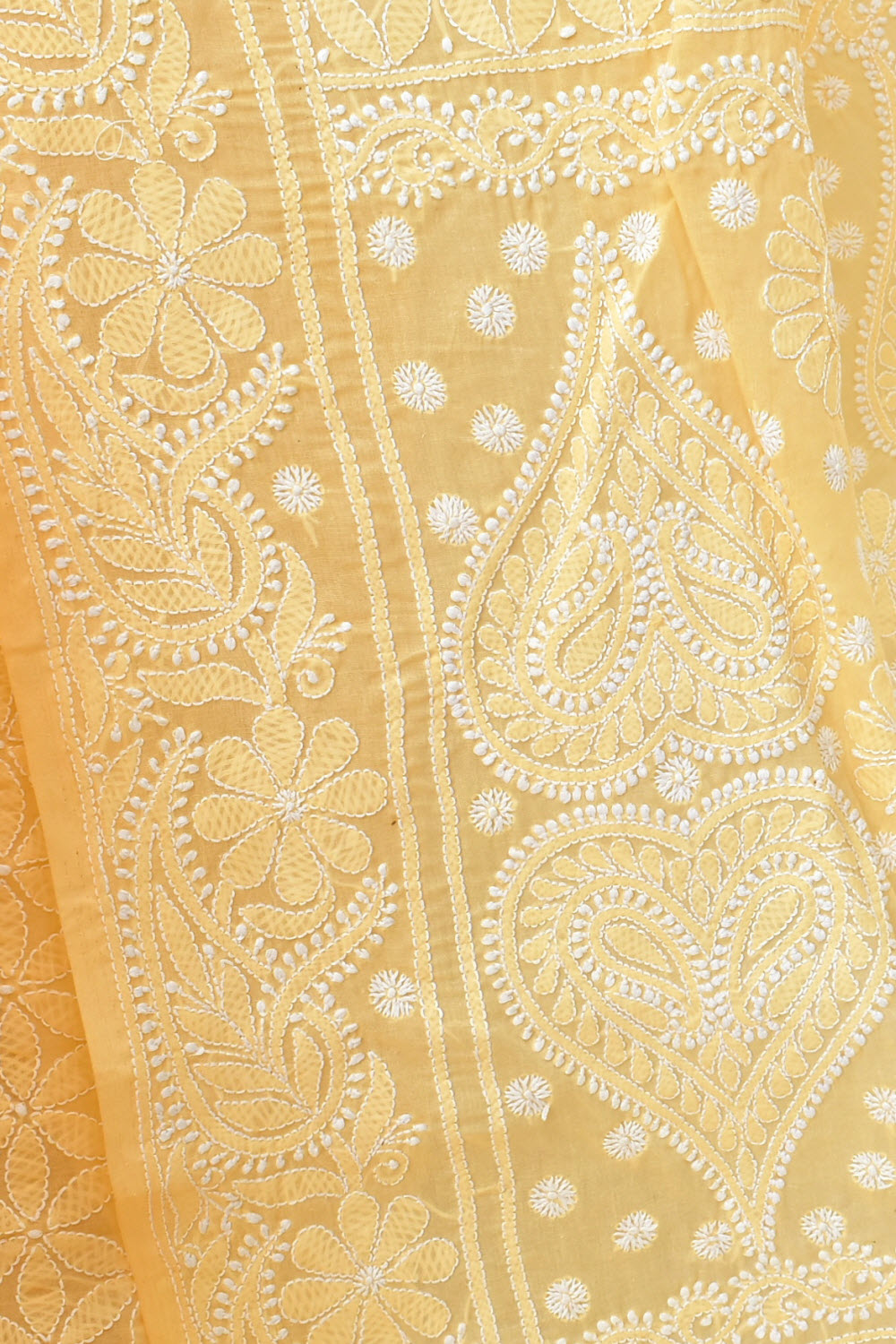 Beige Hand-Embroidered Lucknowi Chikankari Cotton Saree with Blouse
