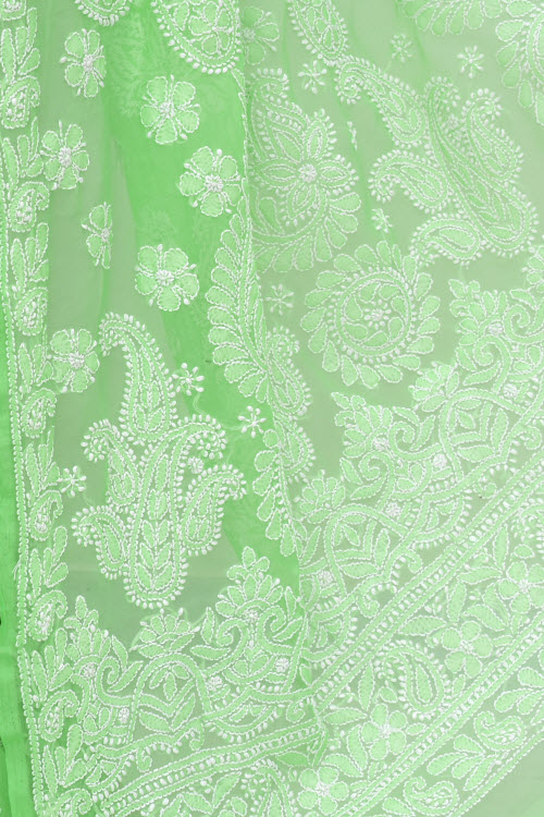 Pista Green Hand-Embroidered Lucknowi Chikankari Georgette Saree with Blouse