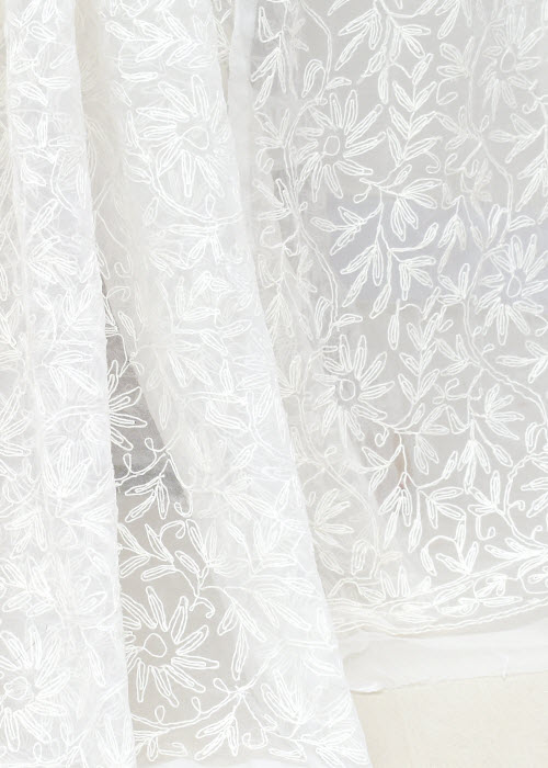 White Hand-Embroidered Allover Tepchi work Lucknowi Chikankari Georgette Saree with Blouse