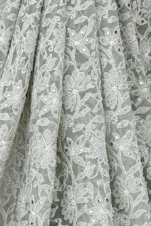 Grey Allover Hand-Embroidered Lucknowi Chikankari Georgette Saree with Blouse embellished with Mukaish work