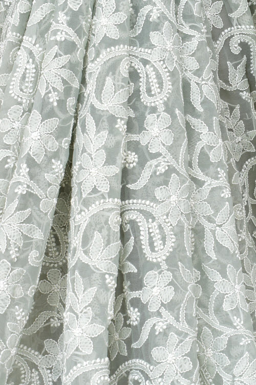 Grey Allover Hand-Embroidered Lucknowi Chikankari Georgette Saree with Blouse