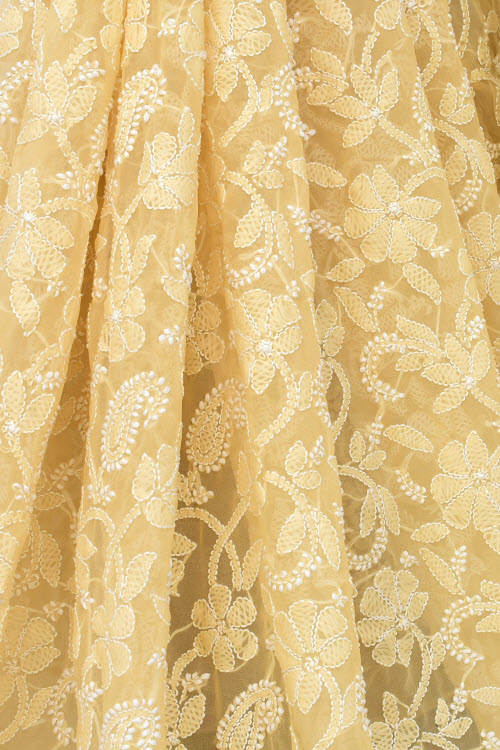 Fawn Allover Hand-Embroidered Lucknowi Chikankari Georgette Saree with Blouse