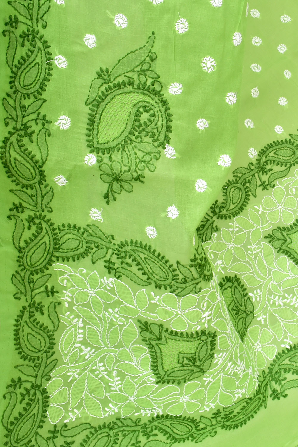 Mehandi Green Hand-Embroidered Lucknowi Chikankari Cotton Saree with Blouse