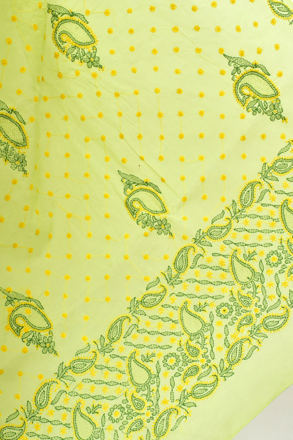 Lemon Yellow Hand-Embroidered Lucknowi Chikankari Cotton Saree with Blouse