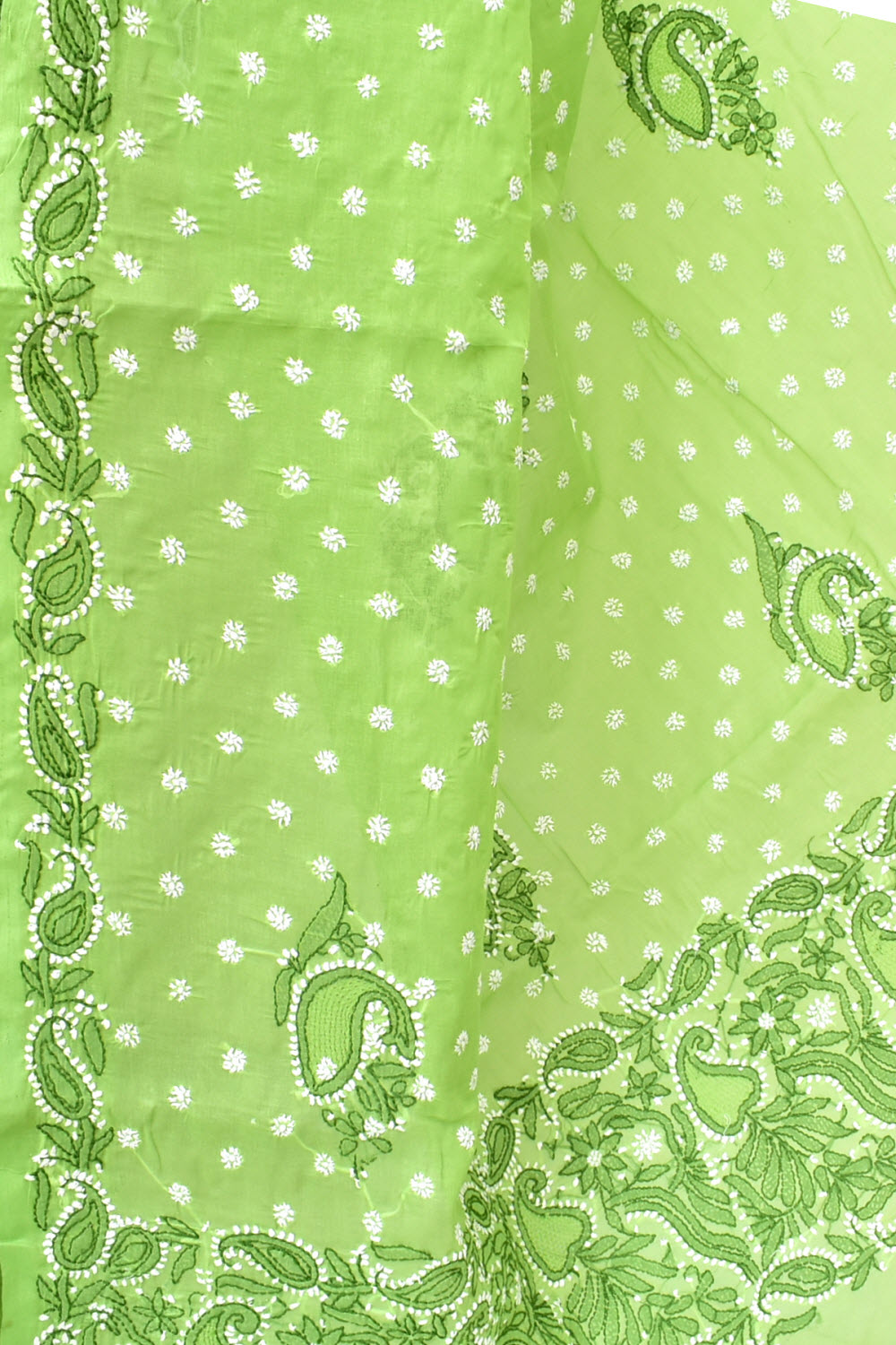 Mehandi Green Hand-Embroidered Lucknowi Chikankari Cotton Saree with Blouse