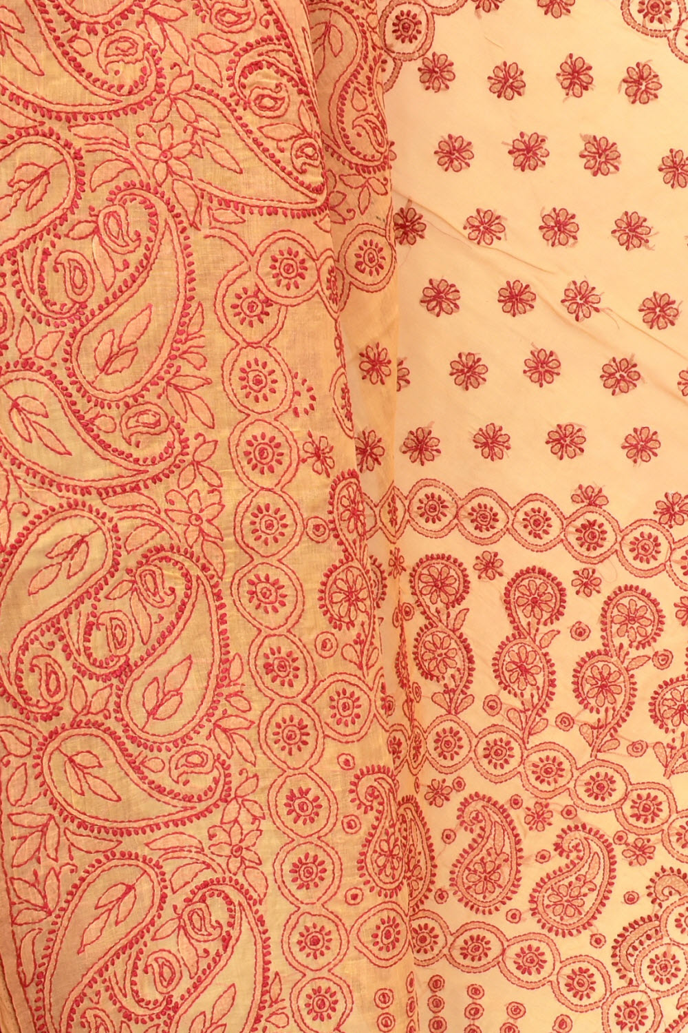 Red Fawn Hand-Embroidered Lucknowi Chikankari Cotton Saree with Blouse Daraz work 15064