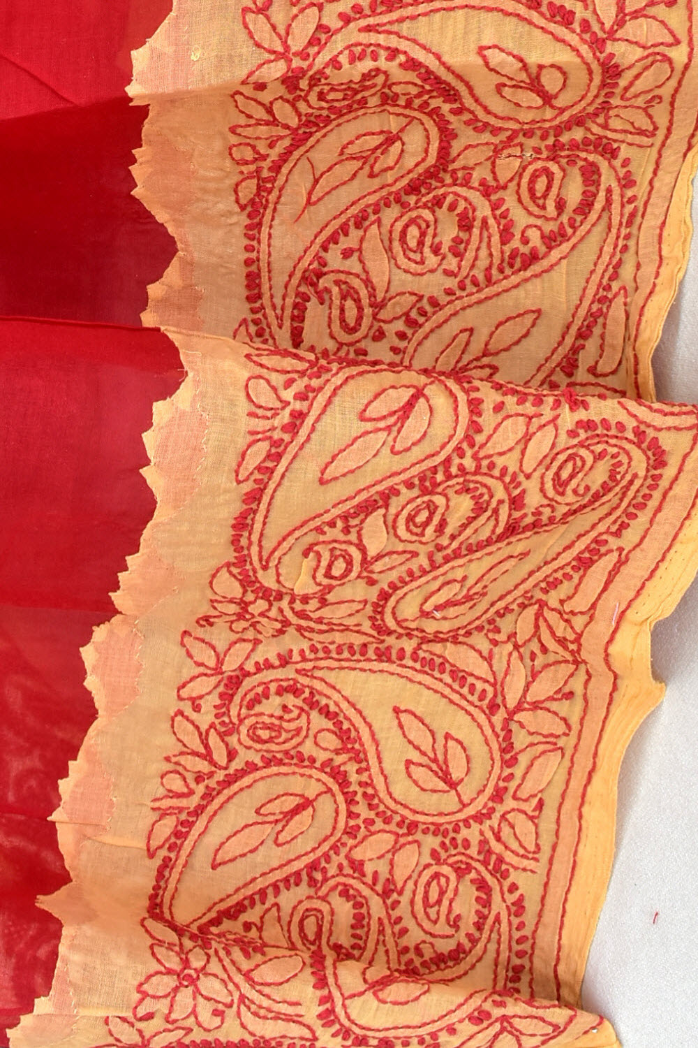 Red Fawn Hand-Embroidered Lucknowi Chikankari Cotton Saree with Blouse Daraz work 15064