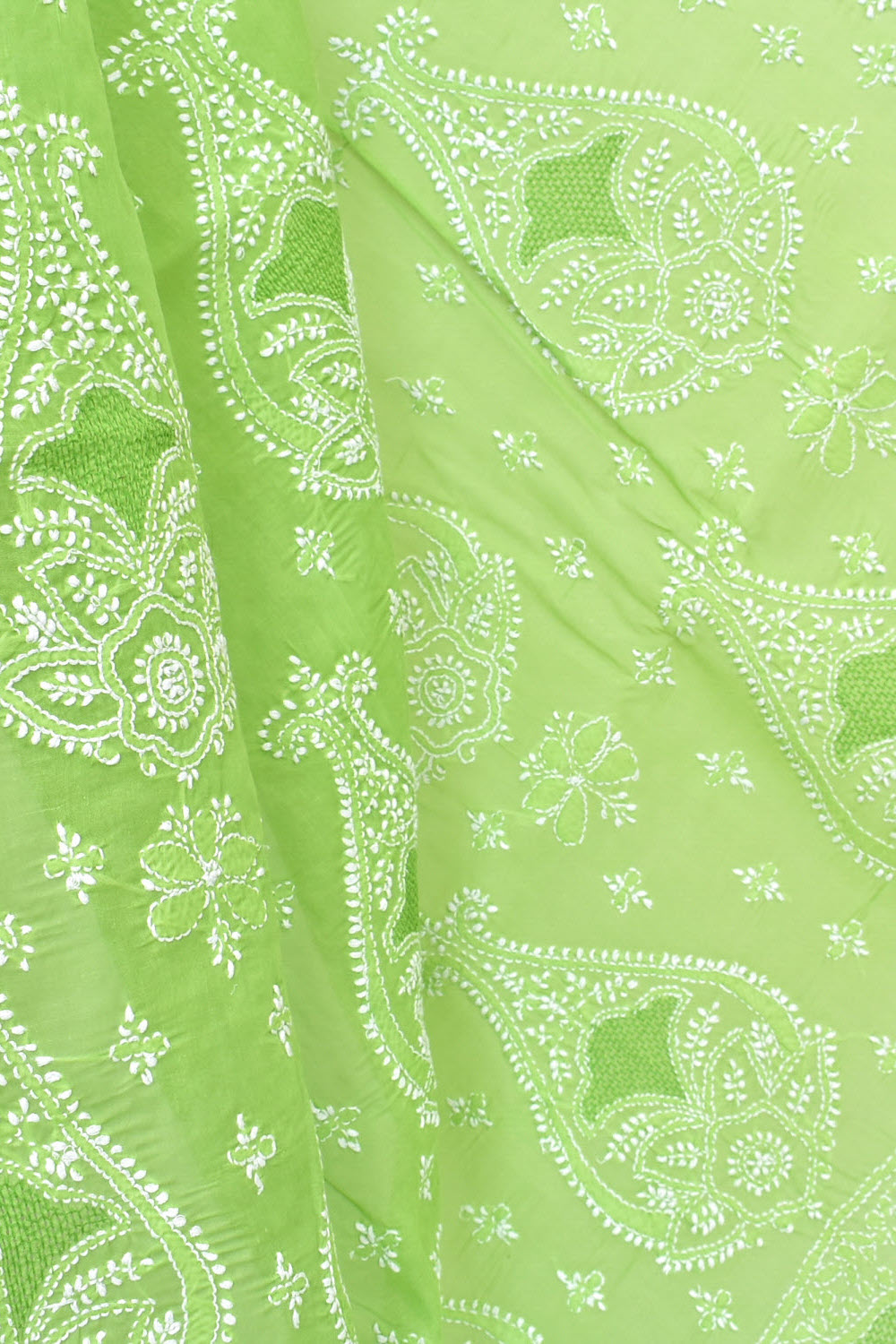 Pista Green Hand-Embroidered Lucknowi Chikankari Cotton Saree with Blouse Rich Pallu 15067