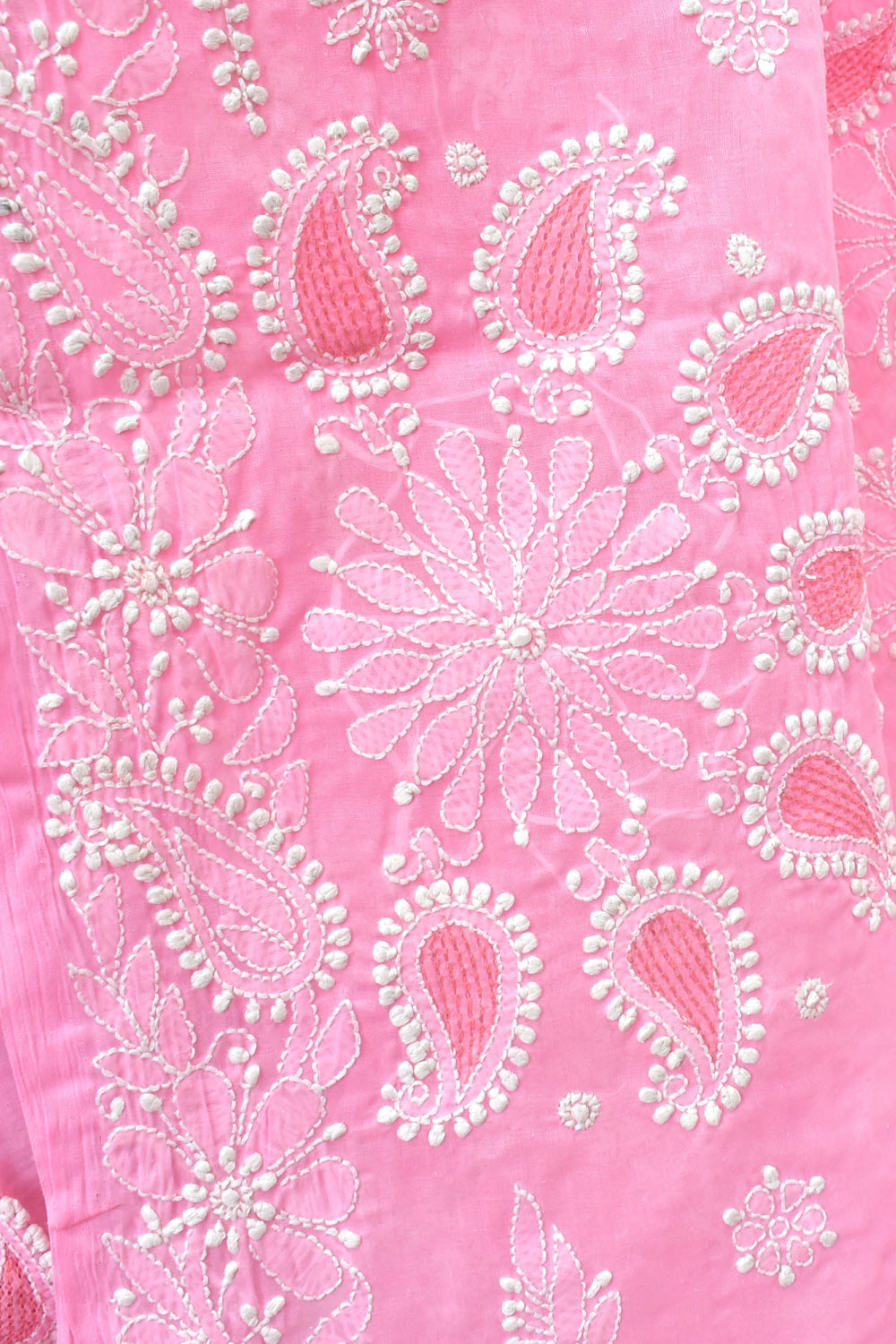 Pink Hand-Embroidered Lucknowi Chikankari Cotton Saree with Blouse Rich Pallu 15080