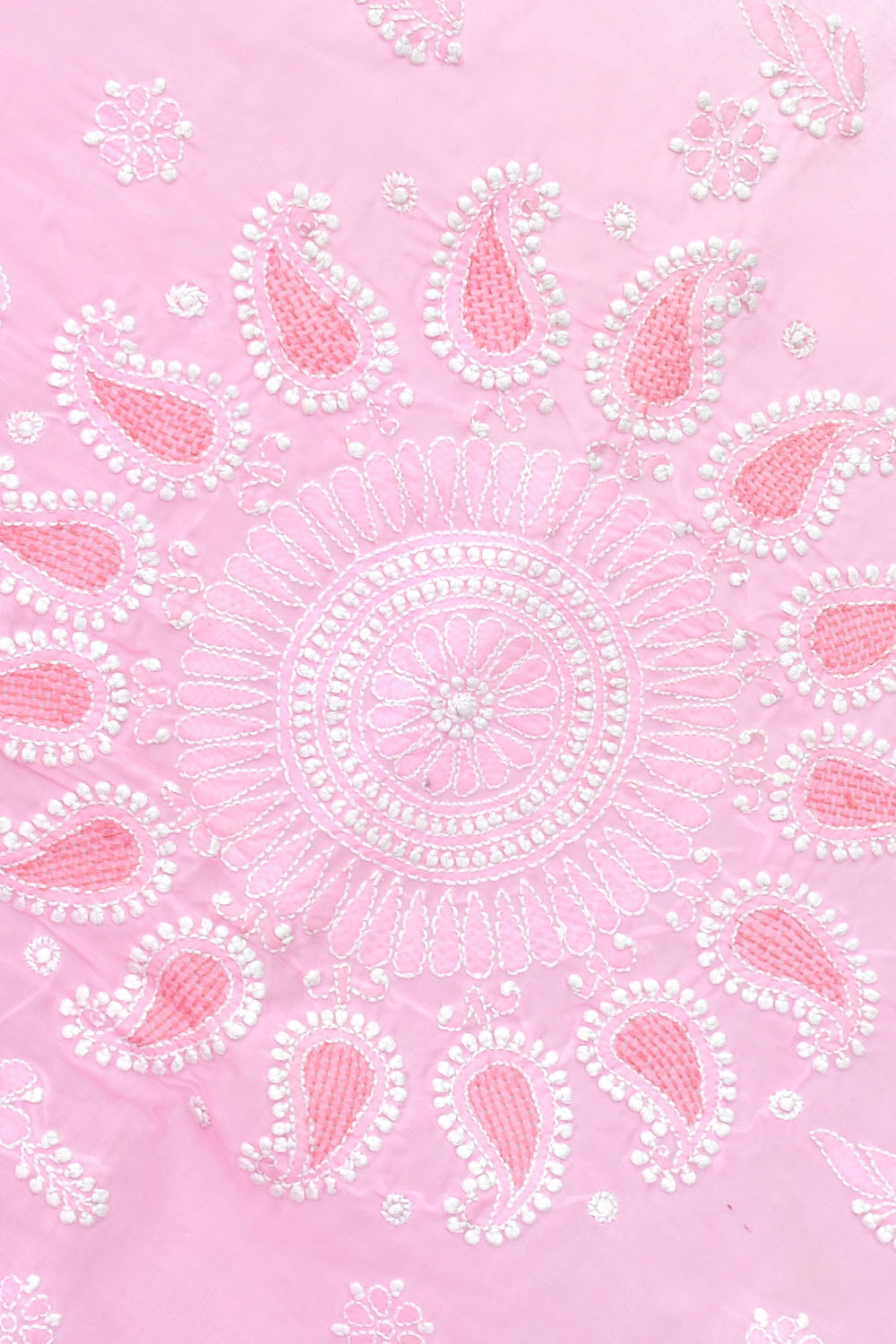 Pink Hand-Embroidered Lucknowi Chikankari Cotton Saree with Blouse Rich Pallu 15080