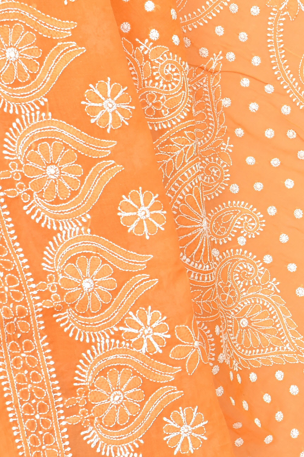 Light Orange Hand-Embroidered Lucknowi Chikankari Cotton Saree with Blouse Rich Pallu 15081