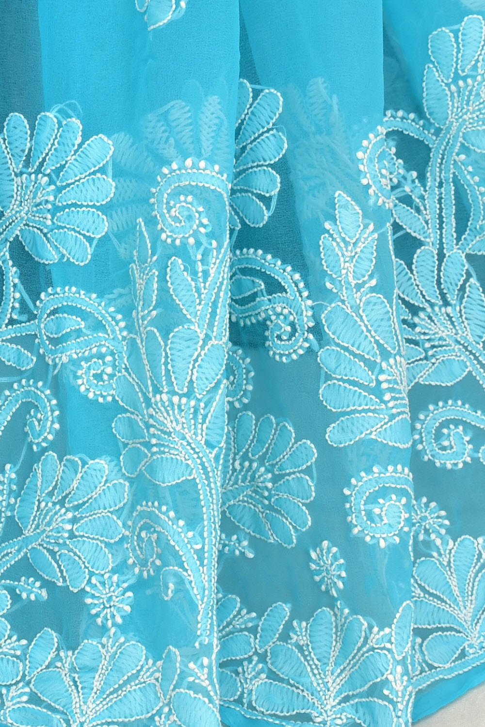 Pherozi Blue Hand-Embroidered Lucknowi Chikankari Georgette Saree with Blouse