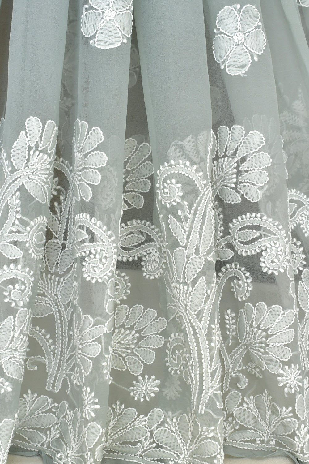 Grey Hand-Embroidered Lucknowi Chikankari Georgette Saree with Blouse