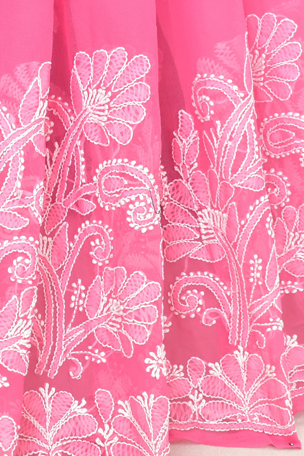 Peach Hand-Embroidered Lucknowi Chikankari Georgette Saree with Blouse