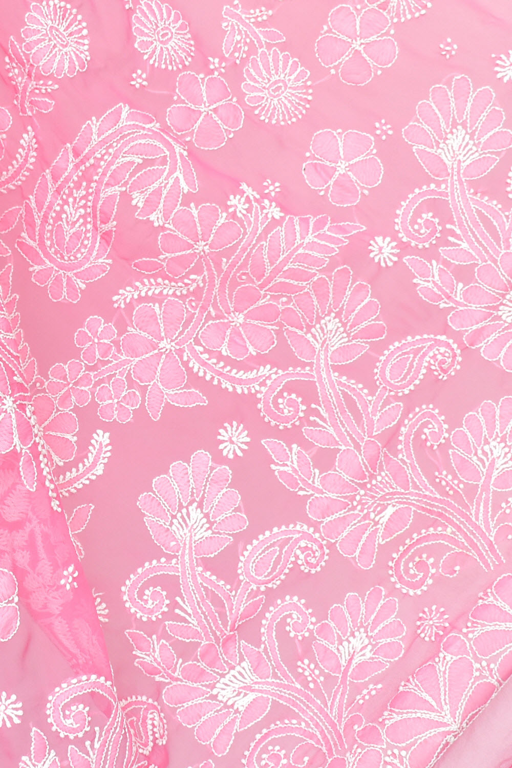 Peach Hand-Embroidered Lucknowi Chikankari Georgette Saree with Blouse