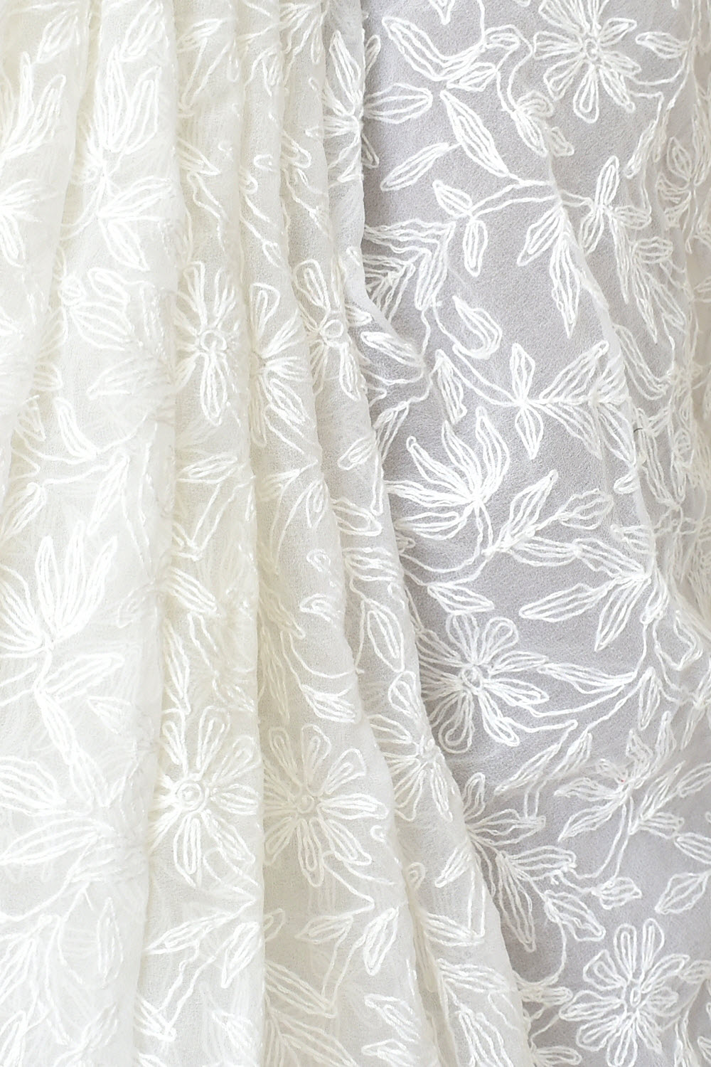 White Hand-Embroidered Allover Tepchi work Lucknowi Chikankari Georgette Saree with Blouse