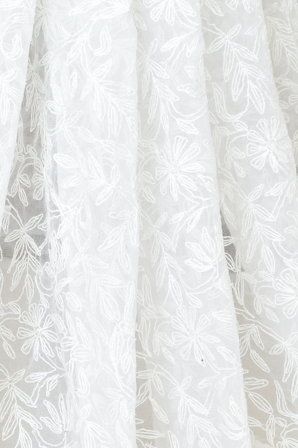 White Hand-Embroidered Allover Tepchi work Lucknowi Chikankari Georgette Saree with Blouse