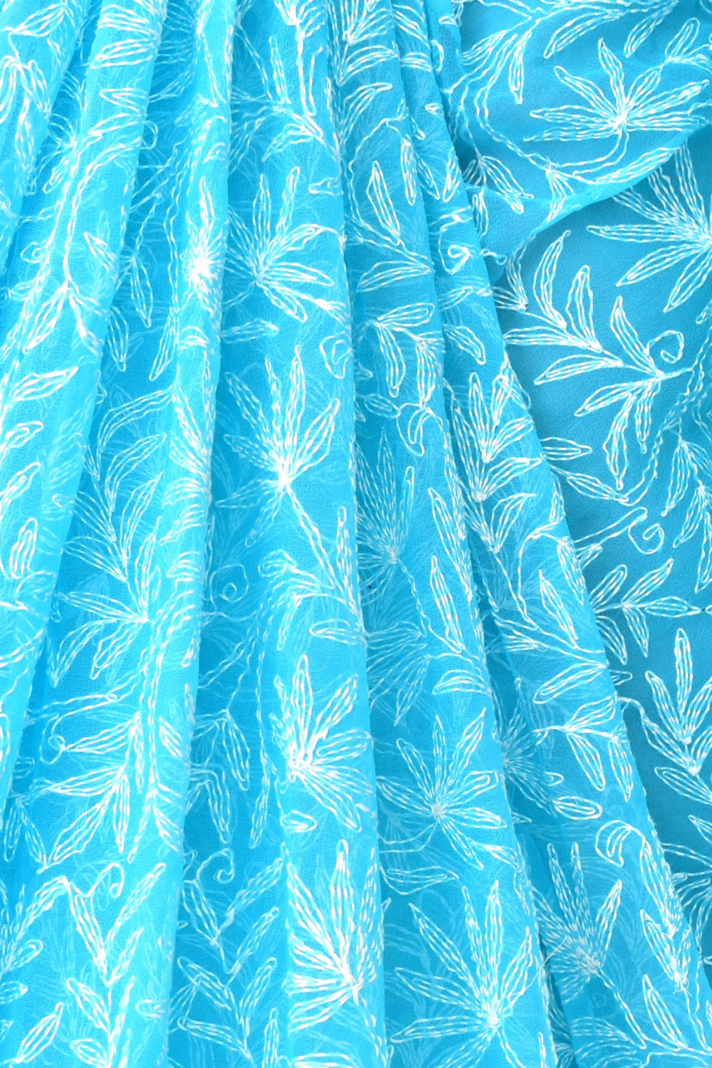 Pherozi Blue Hand-Embroidered Allover Tepchi work Lucknowi Chikankari Georgette Saree with Blouse