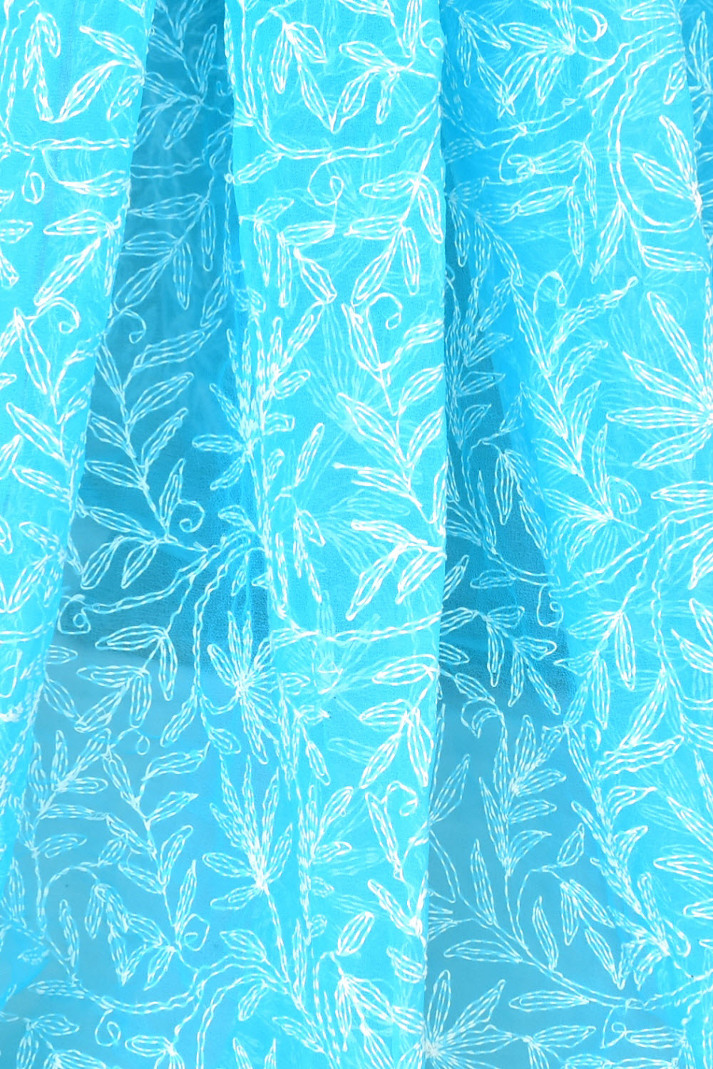 Pherozi Blue Hand-Embroidered Allover Tepchi work Lucknowi Chikankari Georgette Saree with Blouse