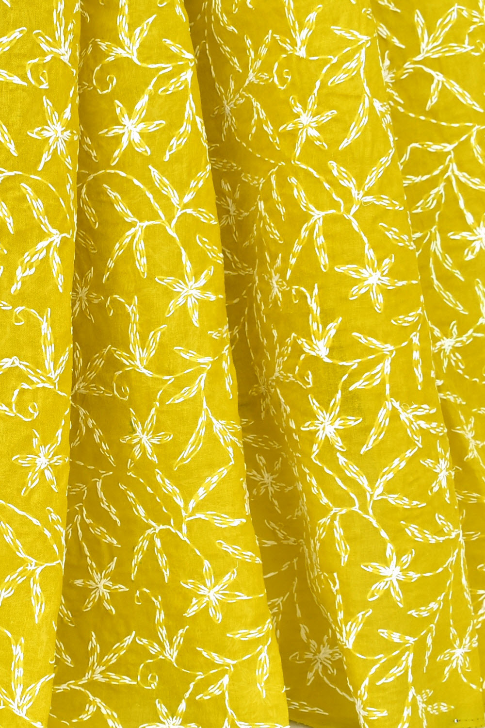 Mustard Yellow Hand-Embroidered Allover Tepchi work Lucknowi Chikankari Cotton Saree with Blouse