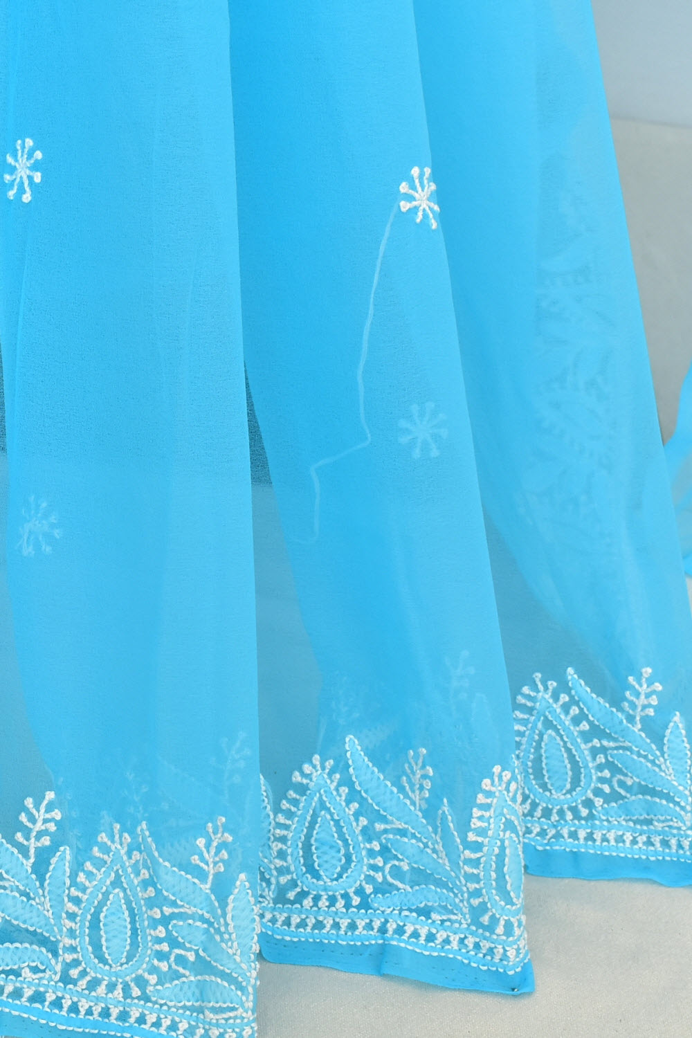 Pherozi Blue Hand-Embroidered Lucknowi Chikankari Georgette Saree with Blouse