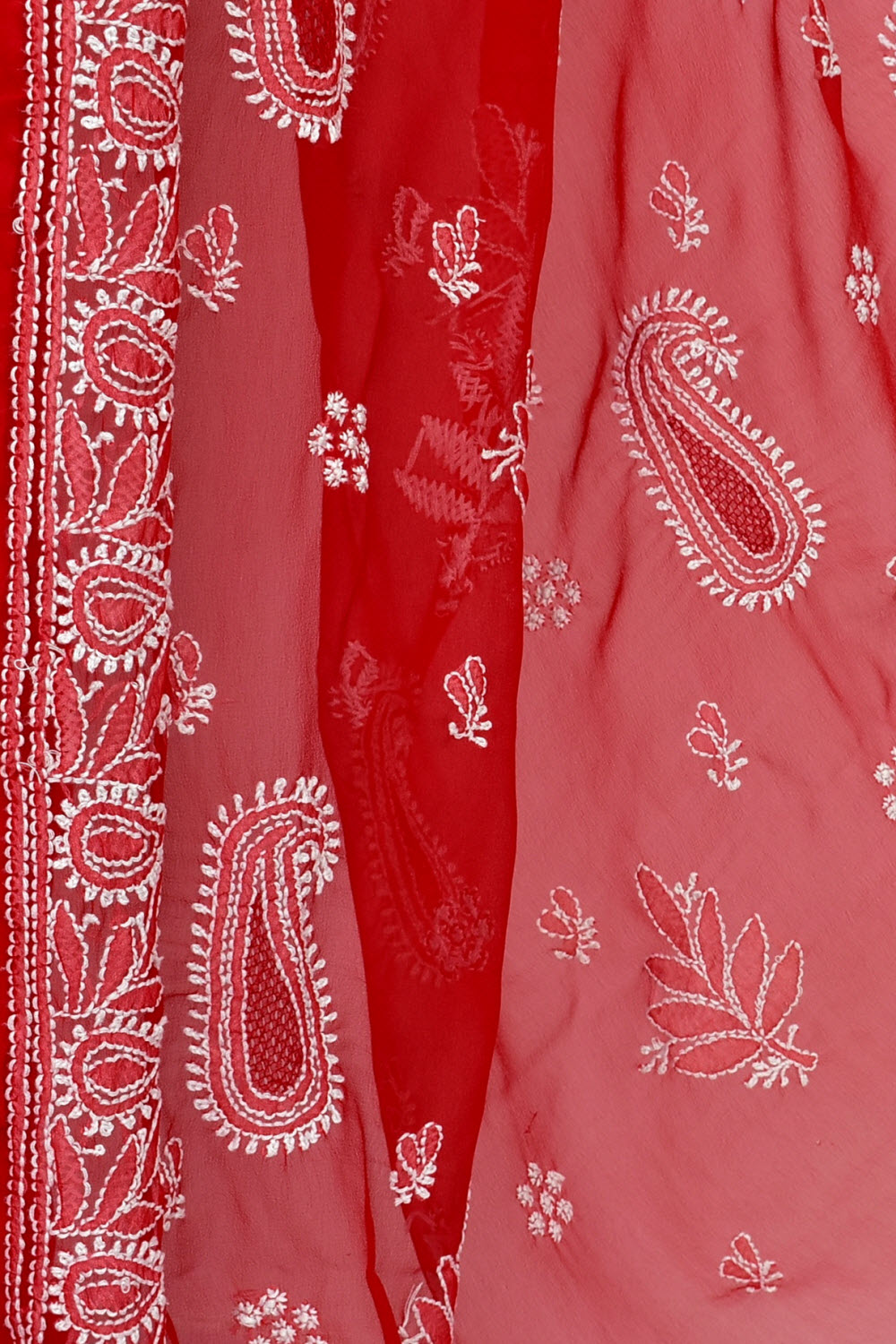 Red Hand-Embroidered Lucknowi Chikankari Georgette Saree with Blouse