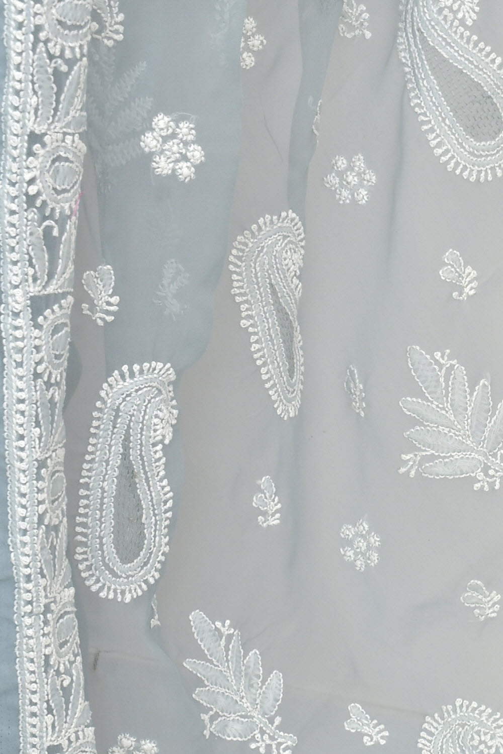 Grey Hand-Embroidered Lucknowi Chikankari Georgette Saree with Blouse